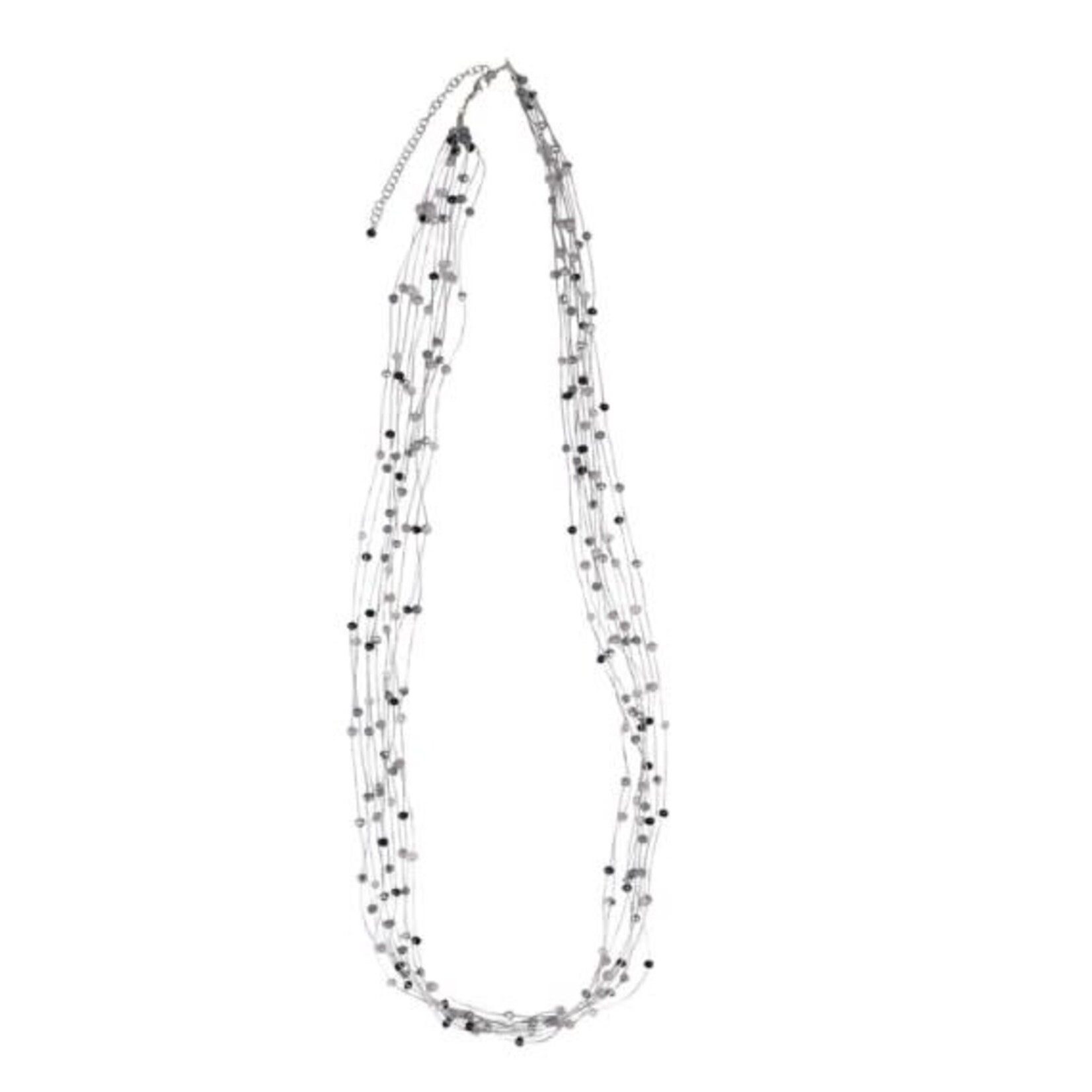India Necklace Airy Multi Thread/Glass 34L Silv/Prpl