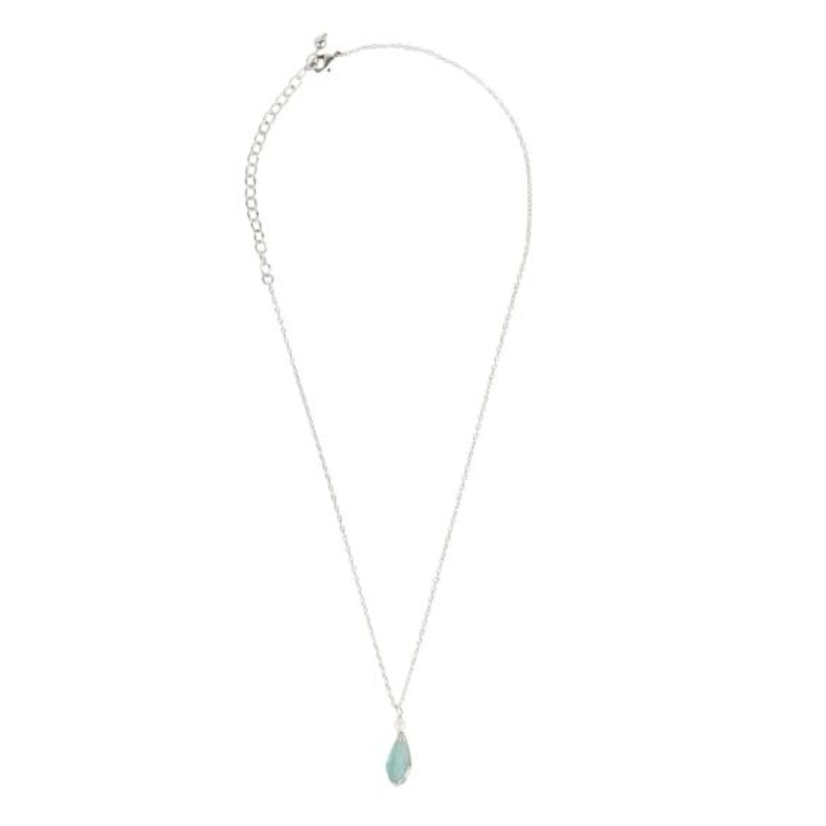 India Necklace Wrapped Pend Glass/Pearl 17L Aqua/Silv
