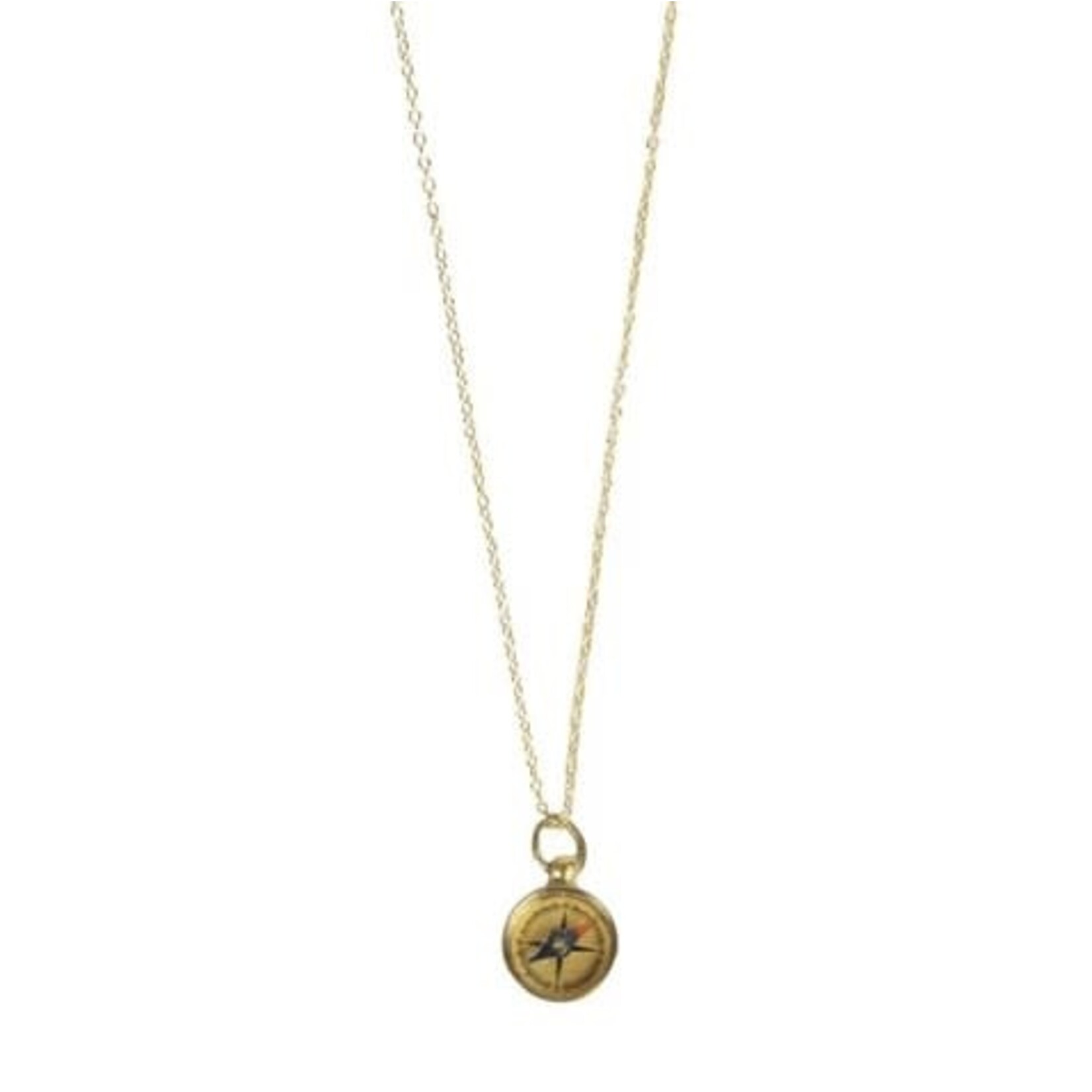 India Necklace Mini Compass Pend Mtl/Glass .6Dx32L Br