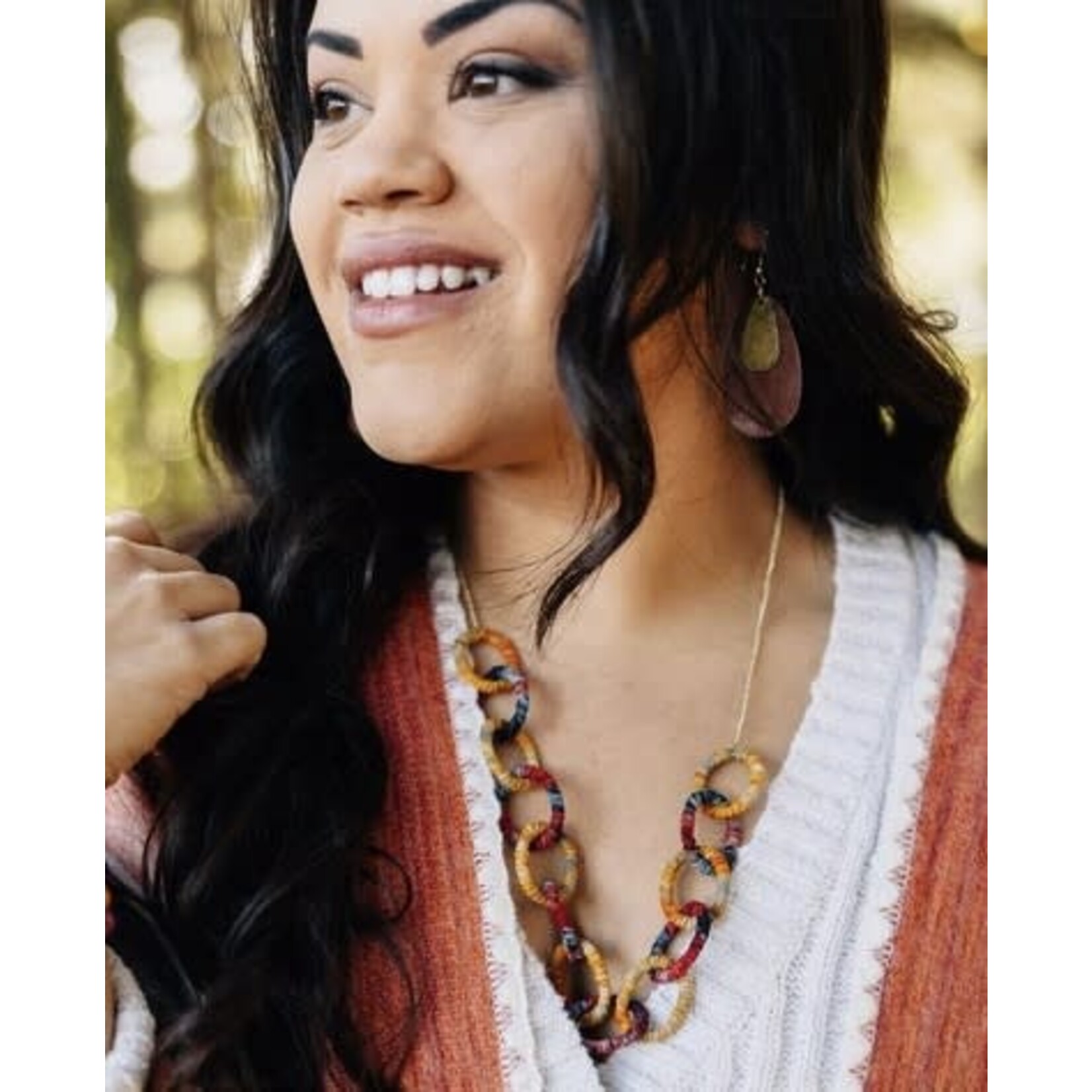 India Necklace Sari Wrapped Links Cttn/Mtl 24L