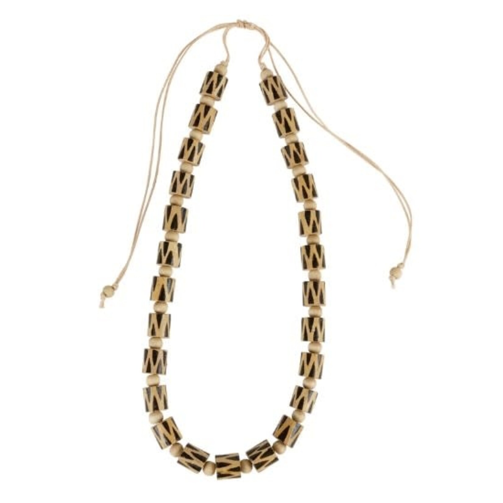 India Necklace barrel shapes wood/cord 40L browns Wooden Barrel Bead Necklace
