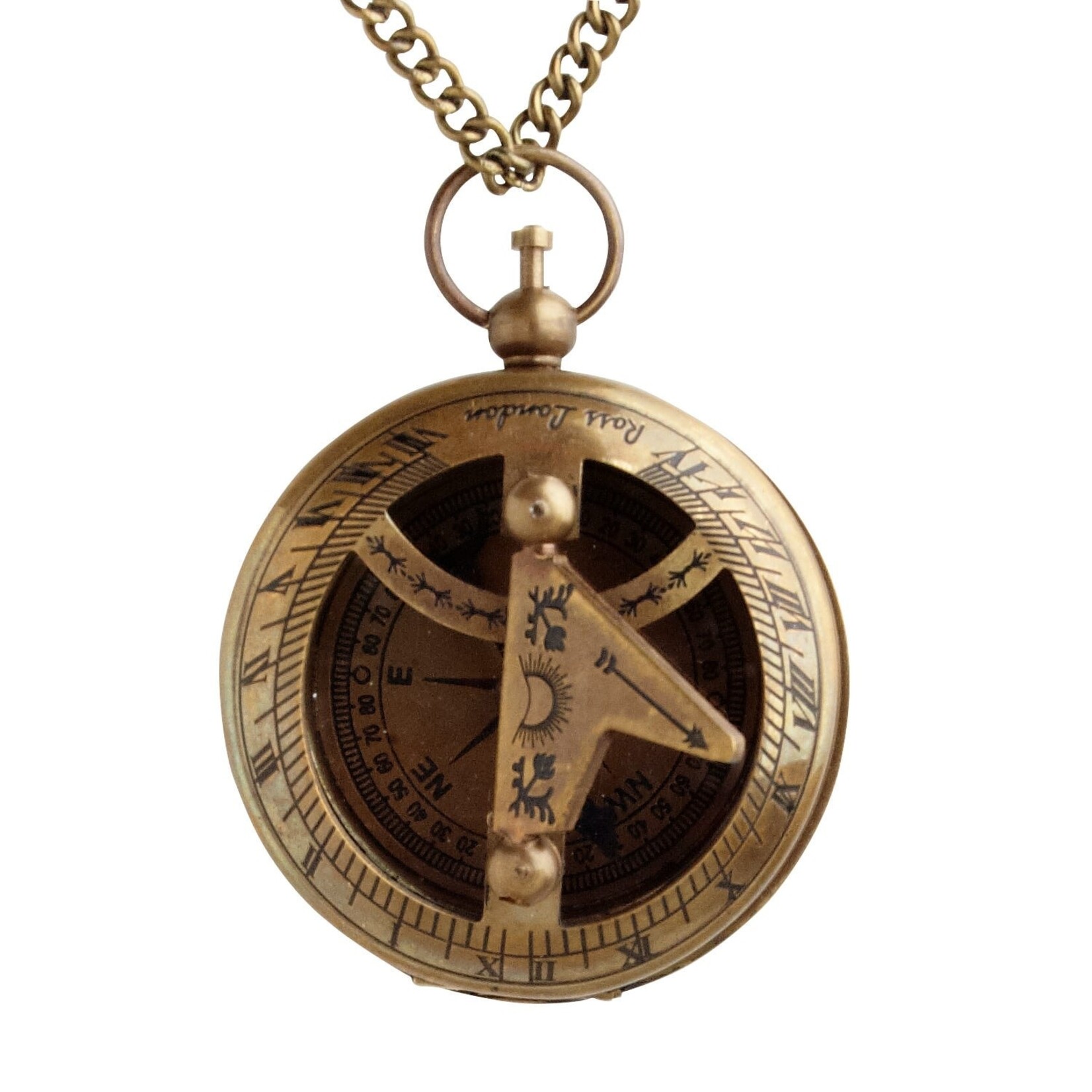 India Necklace Compass Metal 2.25Dx36 Brown