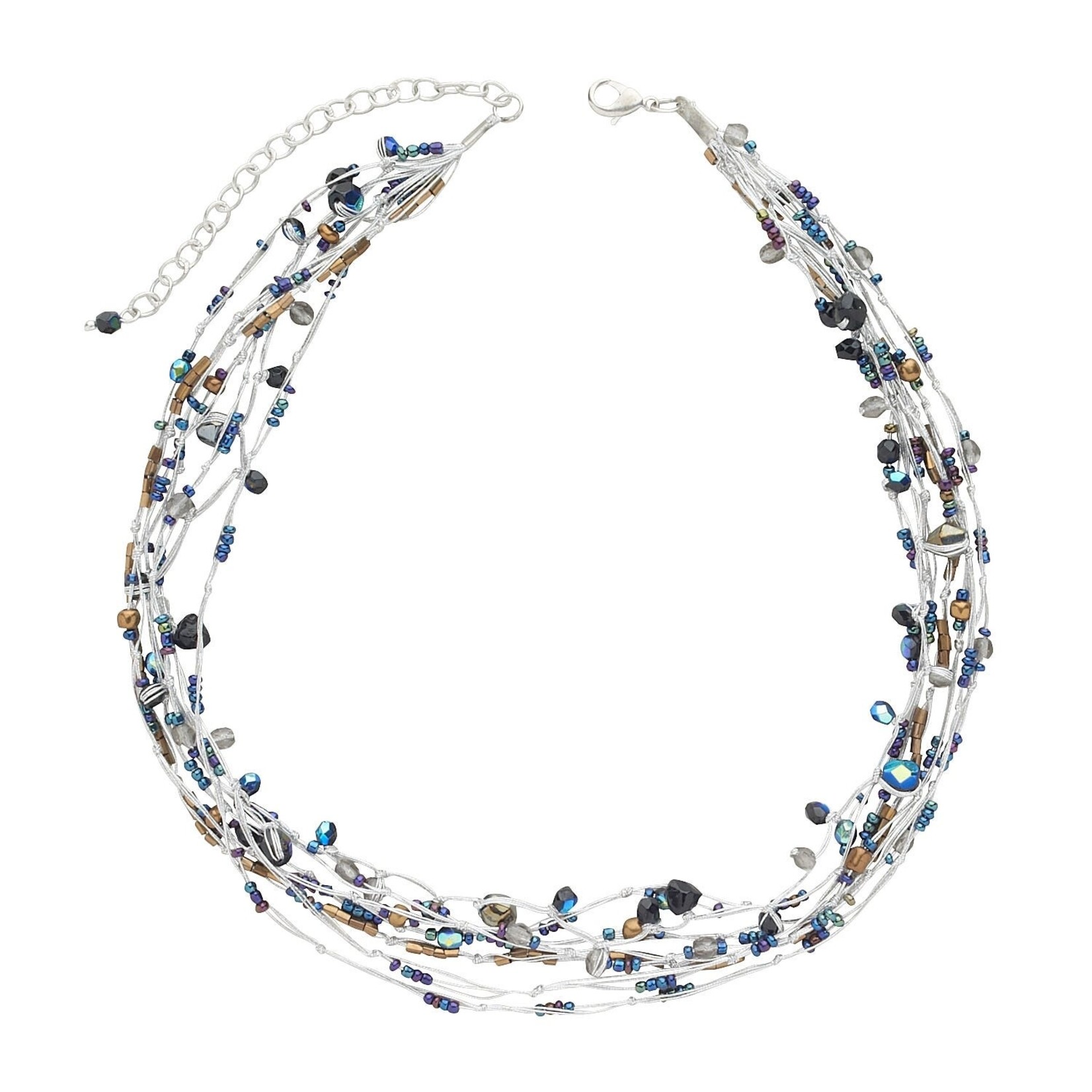 India Necklace Mltistrnd Thread/Bead Irdscnt B