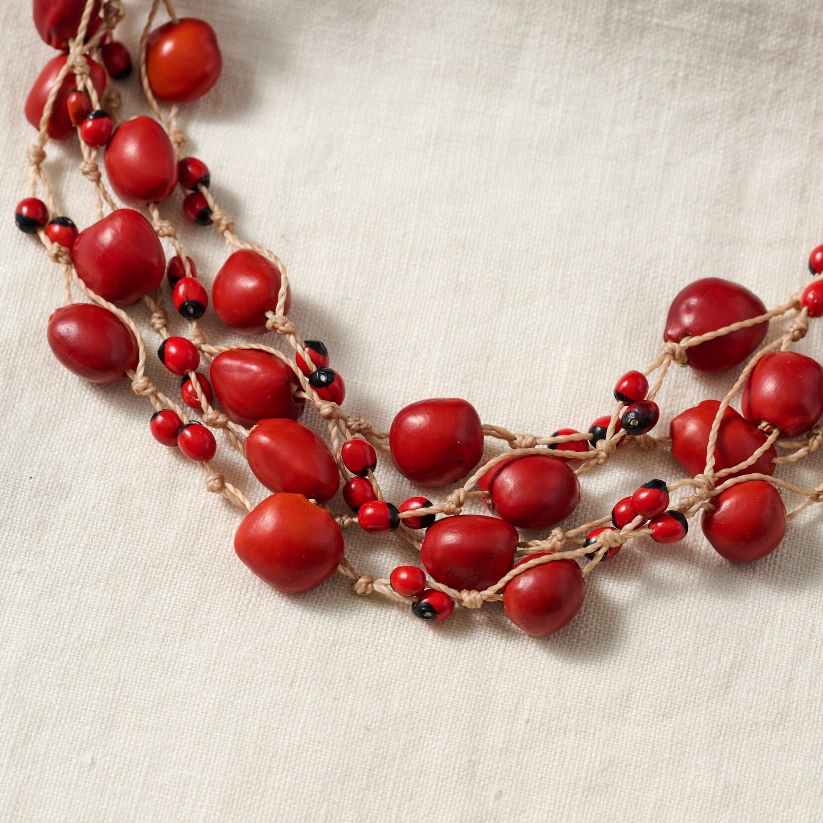 Ecuador Necklace Multistrand Seeds/Cord Adj Red/Brown
