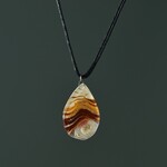 Chile Necklace Teardrop Fused Glass/Cttn 18L Rd/Tan/Blk