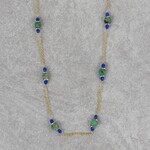 India Necklace Long Bead Br/Sari/Glss 43L Br/Grn/Blu