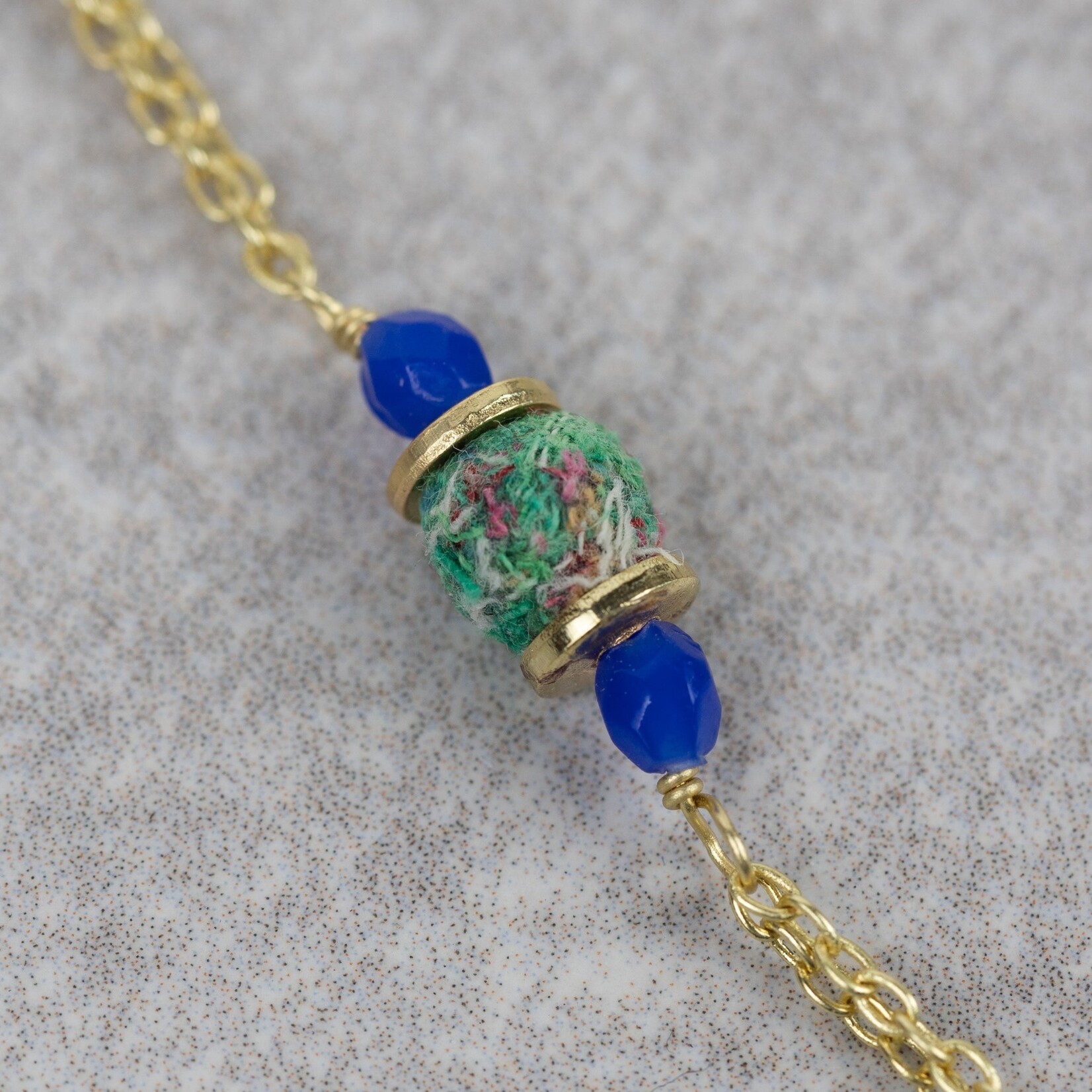 India Necklace Long Bead Br/Sari/Glss 43L Br/Grn/Blu