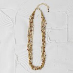 India Necklace Multistrnd Bd Bone/Zari 17L Br/Wht/Orng