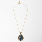 India Necklace Flrl Pend Pear Brss/Glss 20L Br/Blu/Grn
