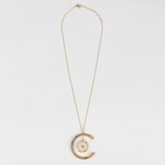 India Necklace C Pend Geode Horn/Stn/Brss 24L Br/Crm/Tan