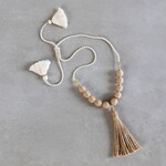 India Necklace Beaded Tassle Jute/Cttn 30L Nat/Crm