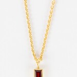 India Necklace Tiny Rect Pend Garnet/Strlg 14.5L Gld/Red