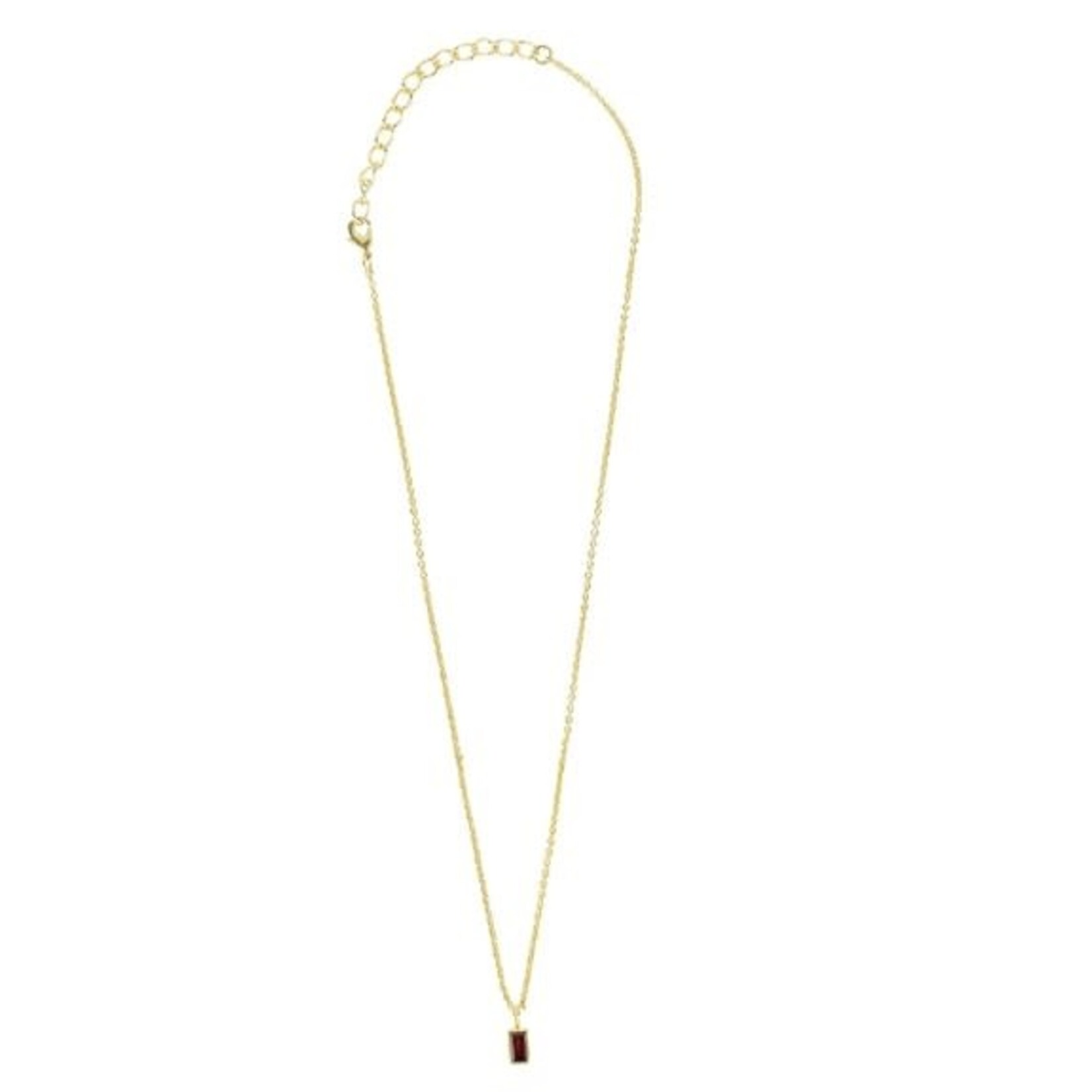 India Necklace Tiny Rect Pend Garnet/Strlg 14.5L Gld/Red