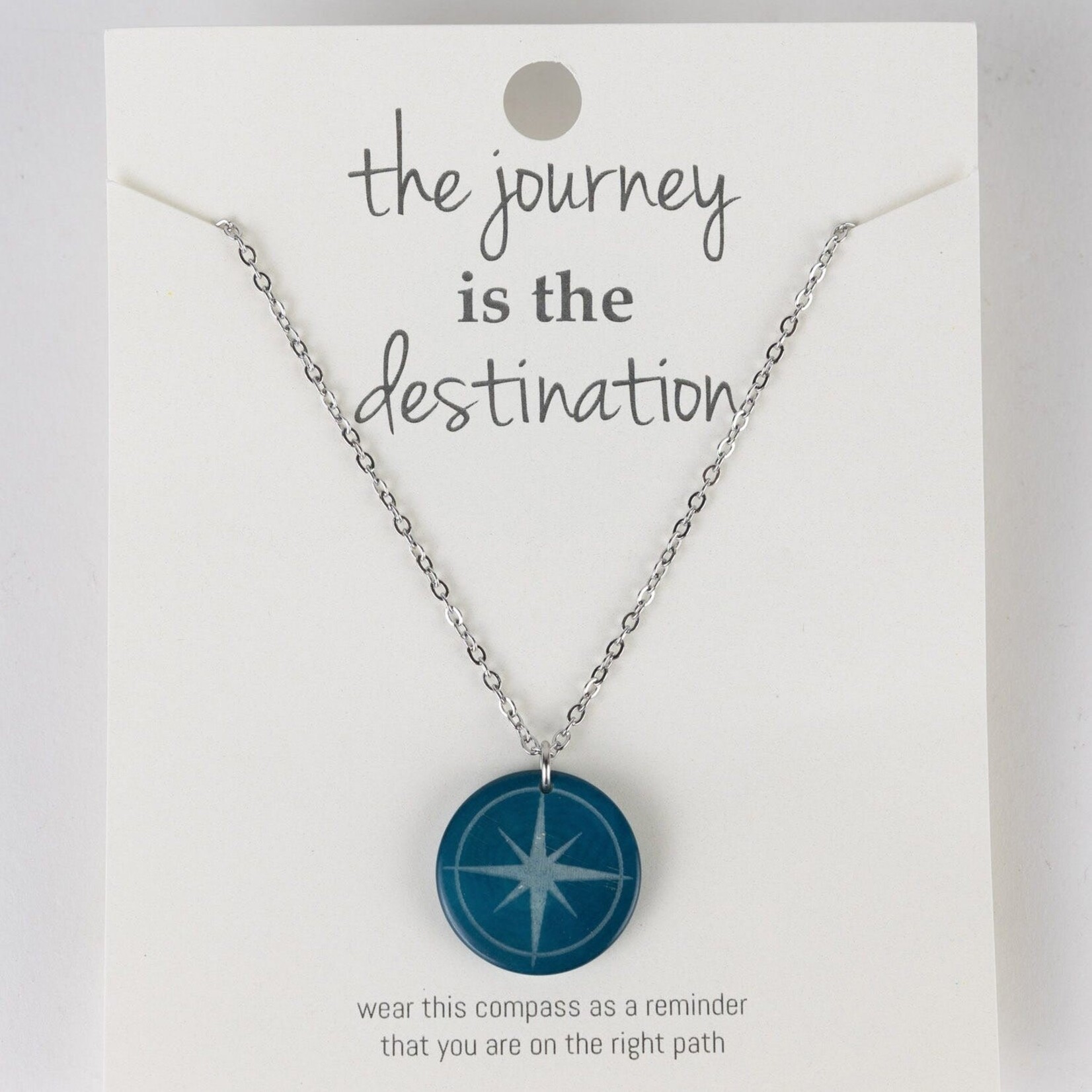 Ecuador Necklace compass blessing pend tagua 16L teal/silv