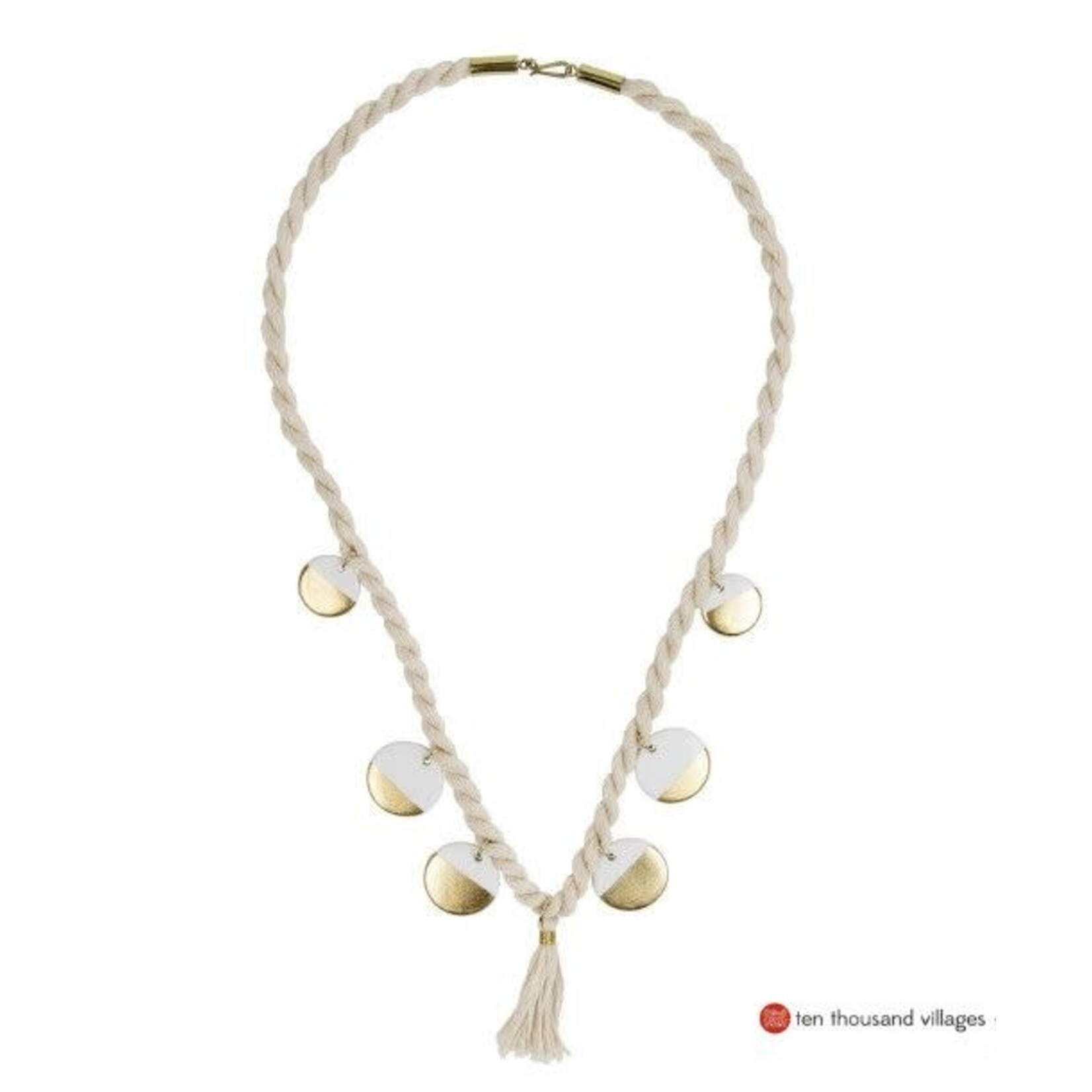 Peru Necklace Discs/Tassel Twisted Cord 34L W