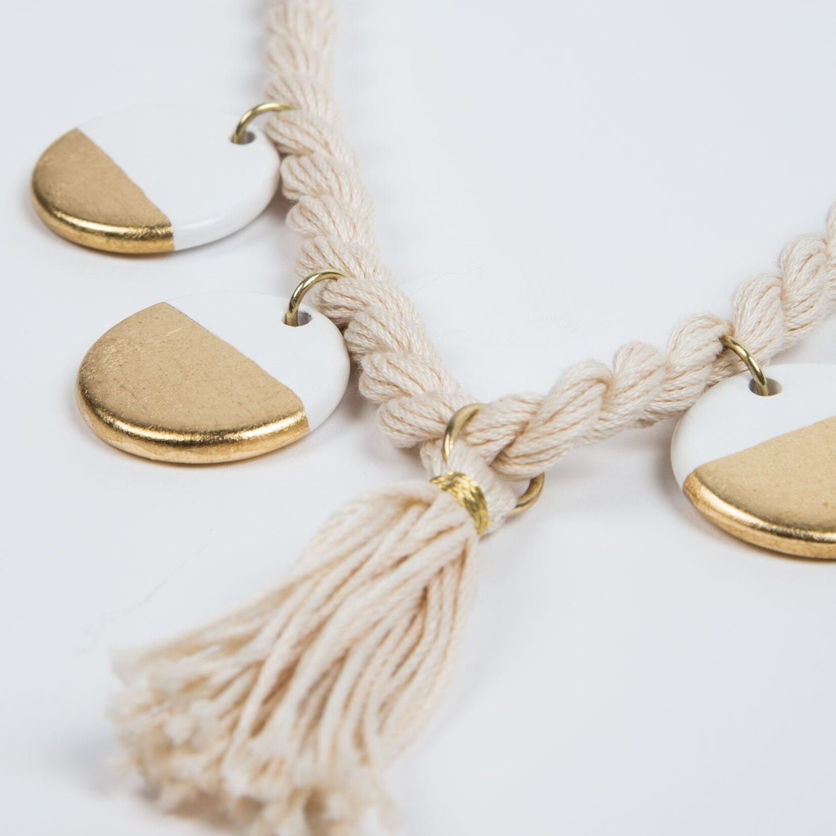 Peru Necklace Discs/Tassel Twisted Cord 34L W