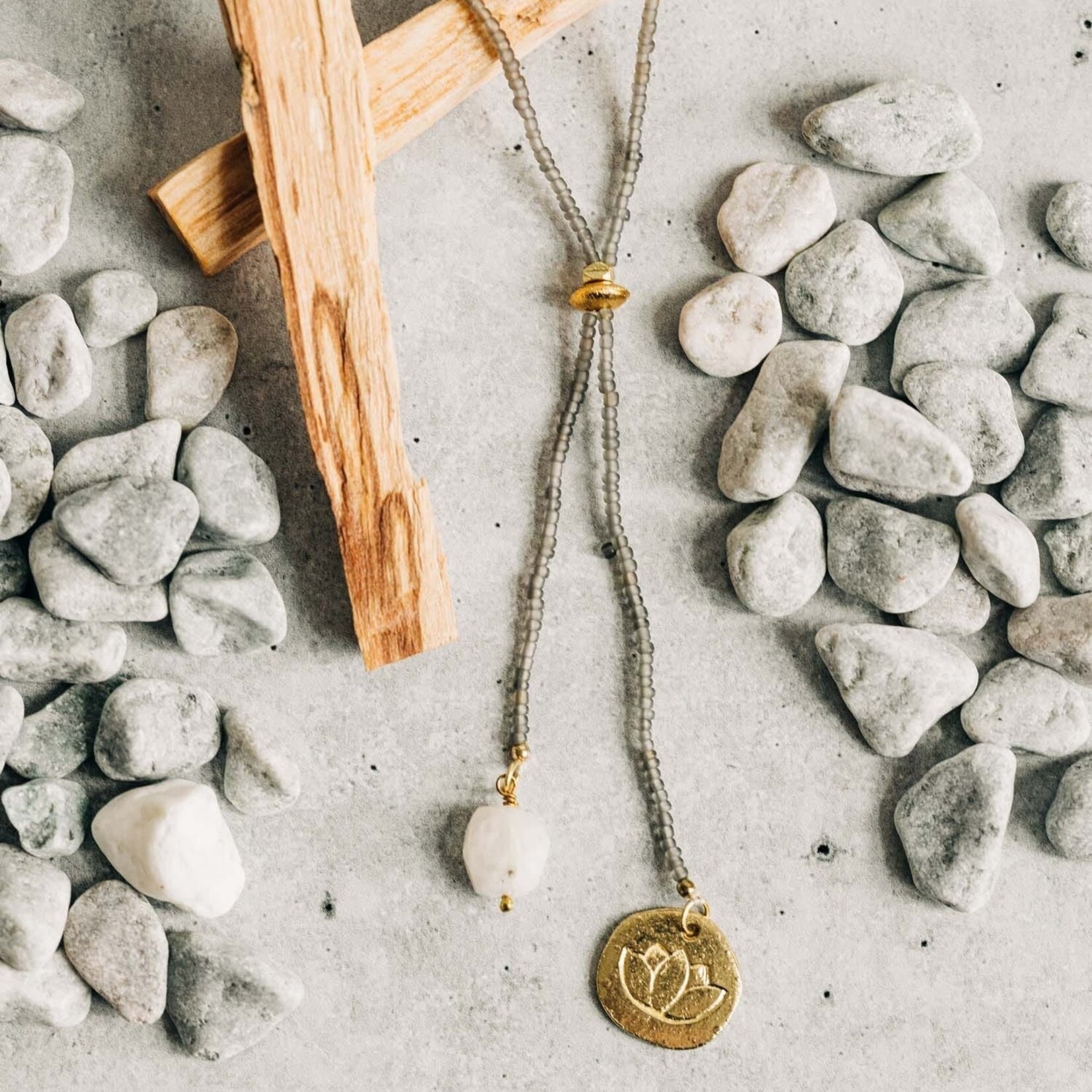 India Necklace Lariat Stone/Disc Charm Glass/M