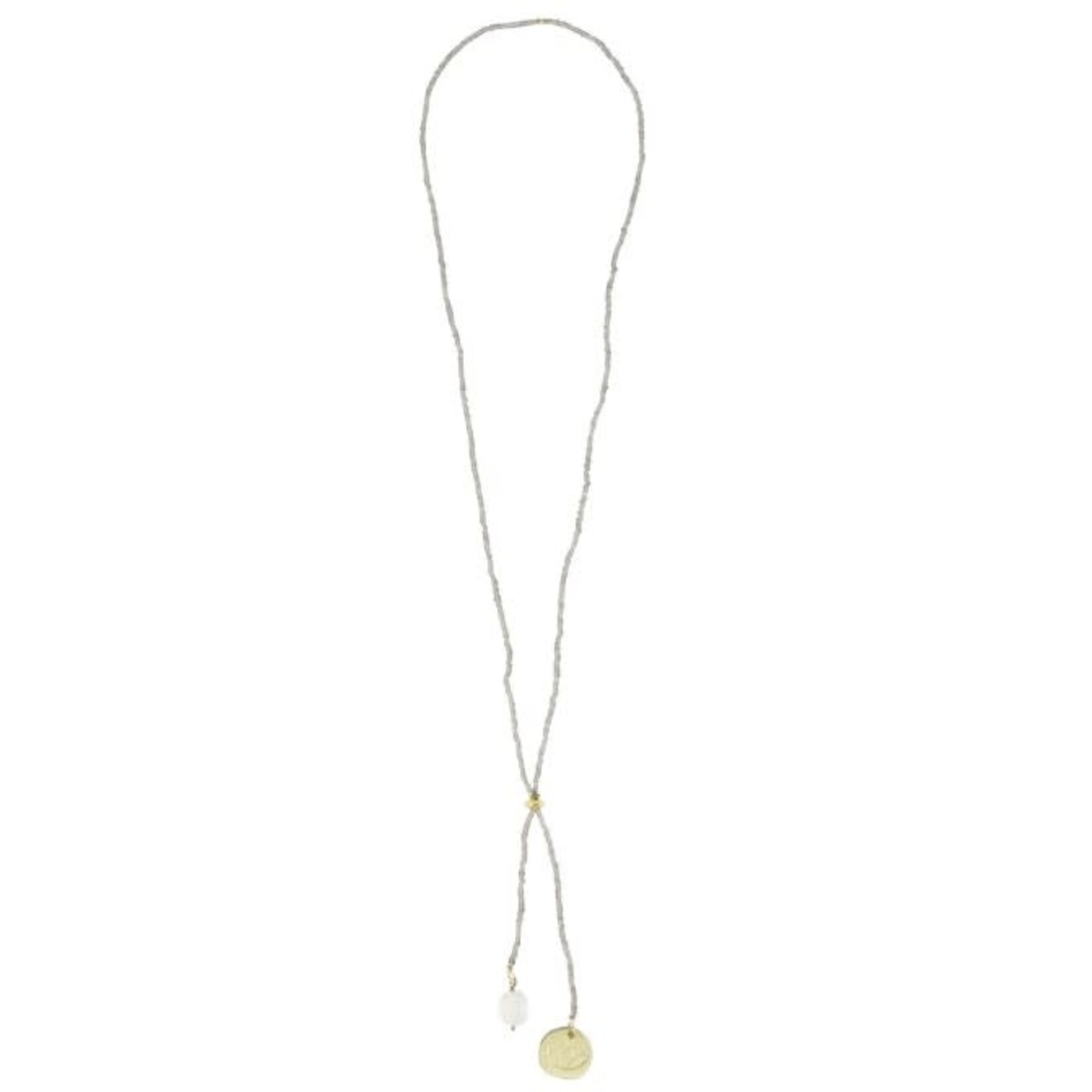 India Necklace Lariat Stone/Disc Charm Glass/M
