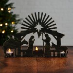 India Nativity Candleholder Cutout Iron 12Wx9H Blk/Gold