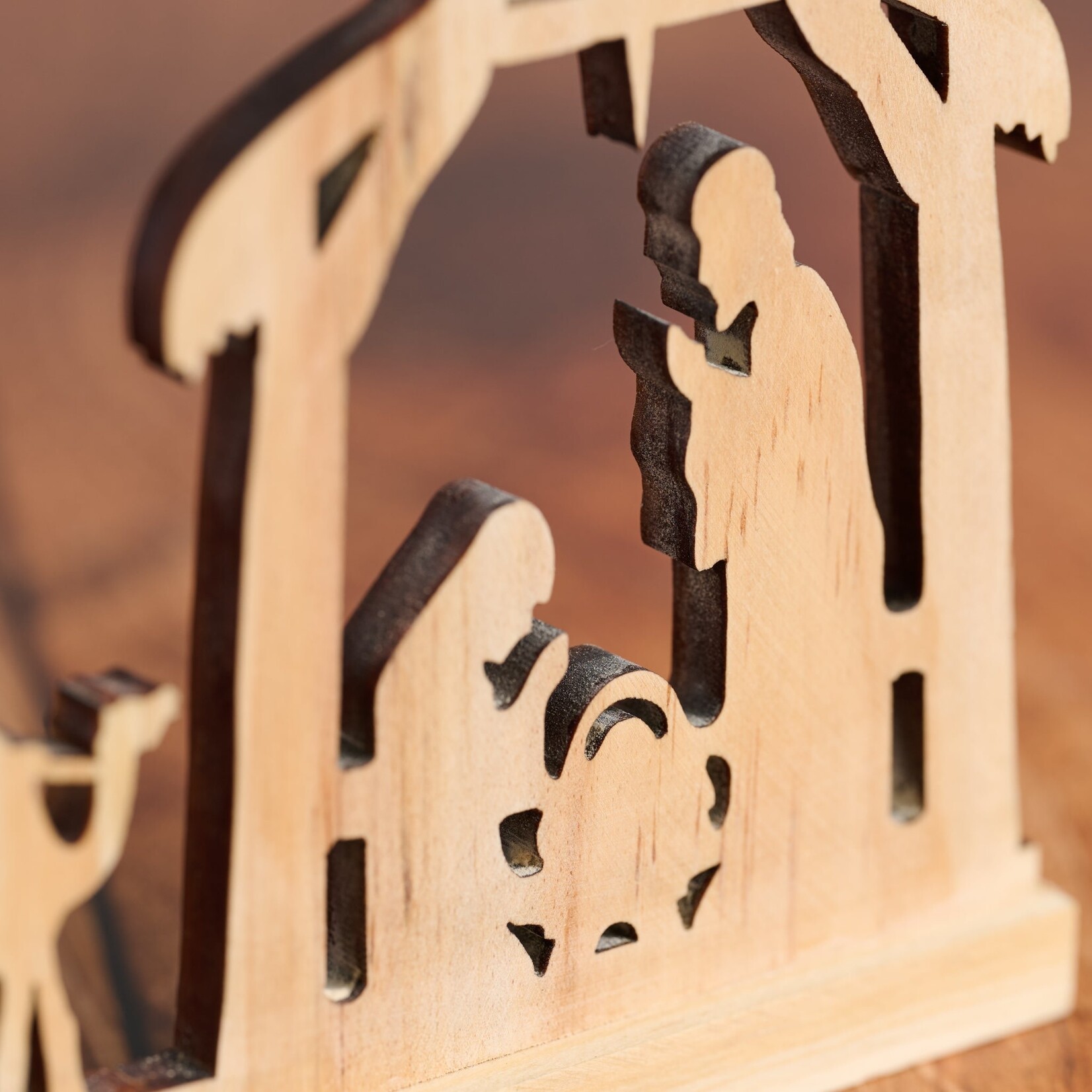 India Nativity Flat W/Wisemen Cut Out Wood 6.5Lx4.5H Nat