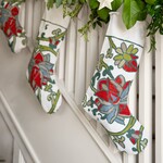 India Stocking Christmas Floral Cttn/Wl 18L Crm/Grn/Red
