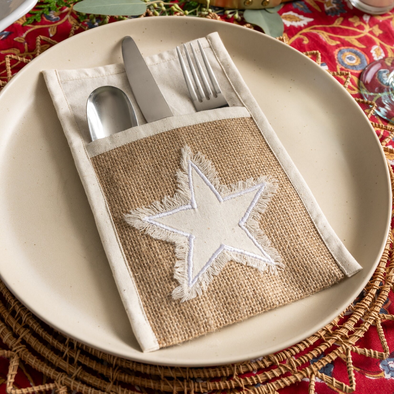 Bangladesh Utensil Holder Star M/4 Jute/Cttn 5.5Wx8.5H Nat