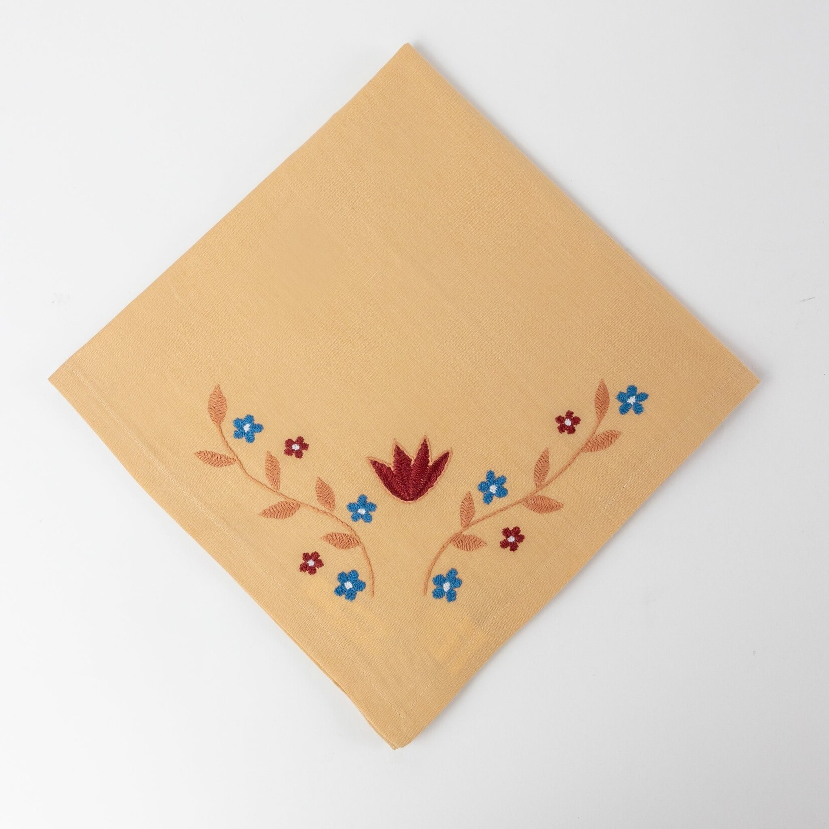 India Napkin Embroidered M/4 Flrl Cttn 20Sq Beige/Rd/Blu