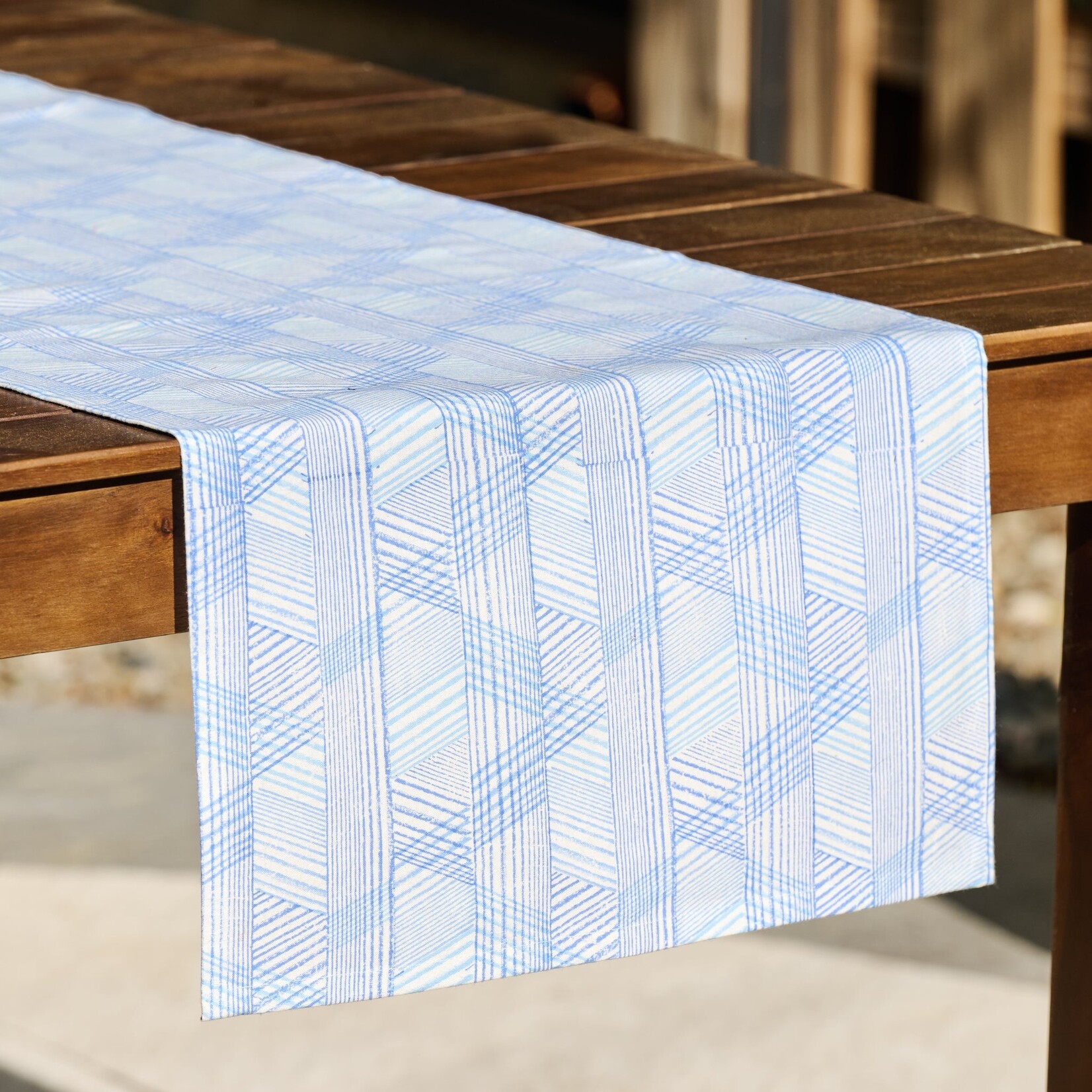India Table Runner Retro Stripes Cotton 72X16 Blue/Cream