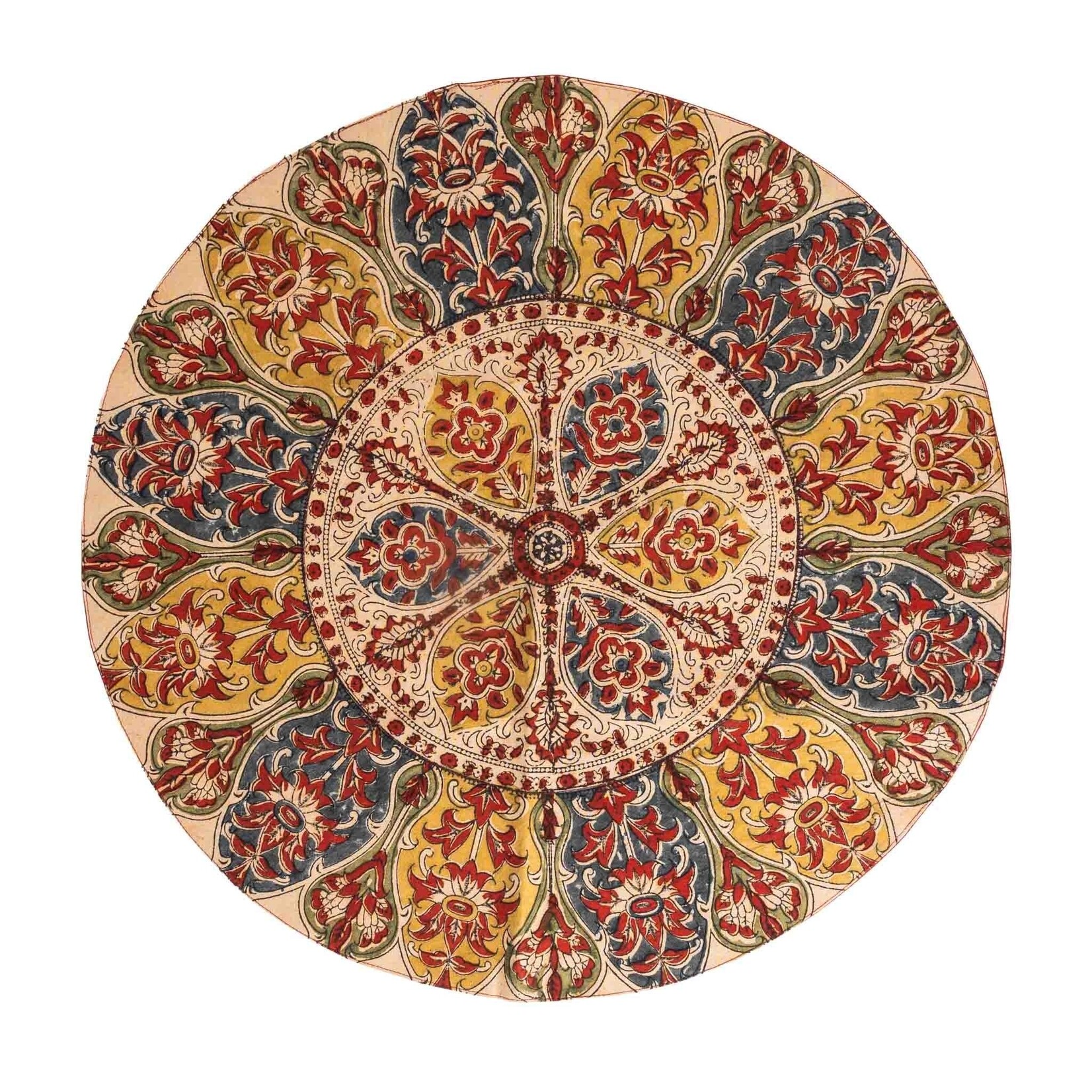 India Table Topper Round Kalamkhari Cttn 24D Rd/Blu/Yel