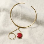 Kenya Choker W/Single Bead Cer/Br 5D Adj Red/Brass