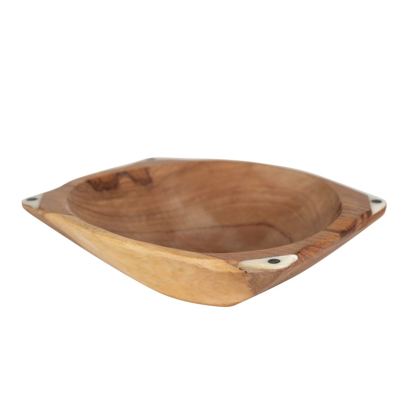 Kenya Bowl Squared Bone Inlay Olive Wd 7.5Dx2H Brn/Wht