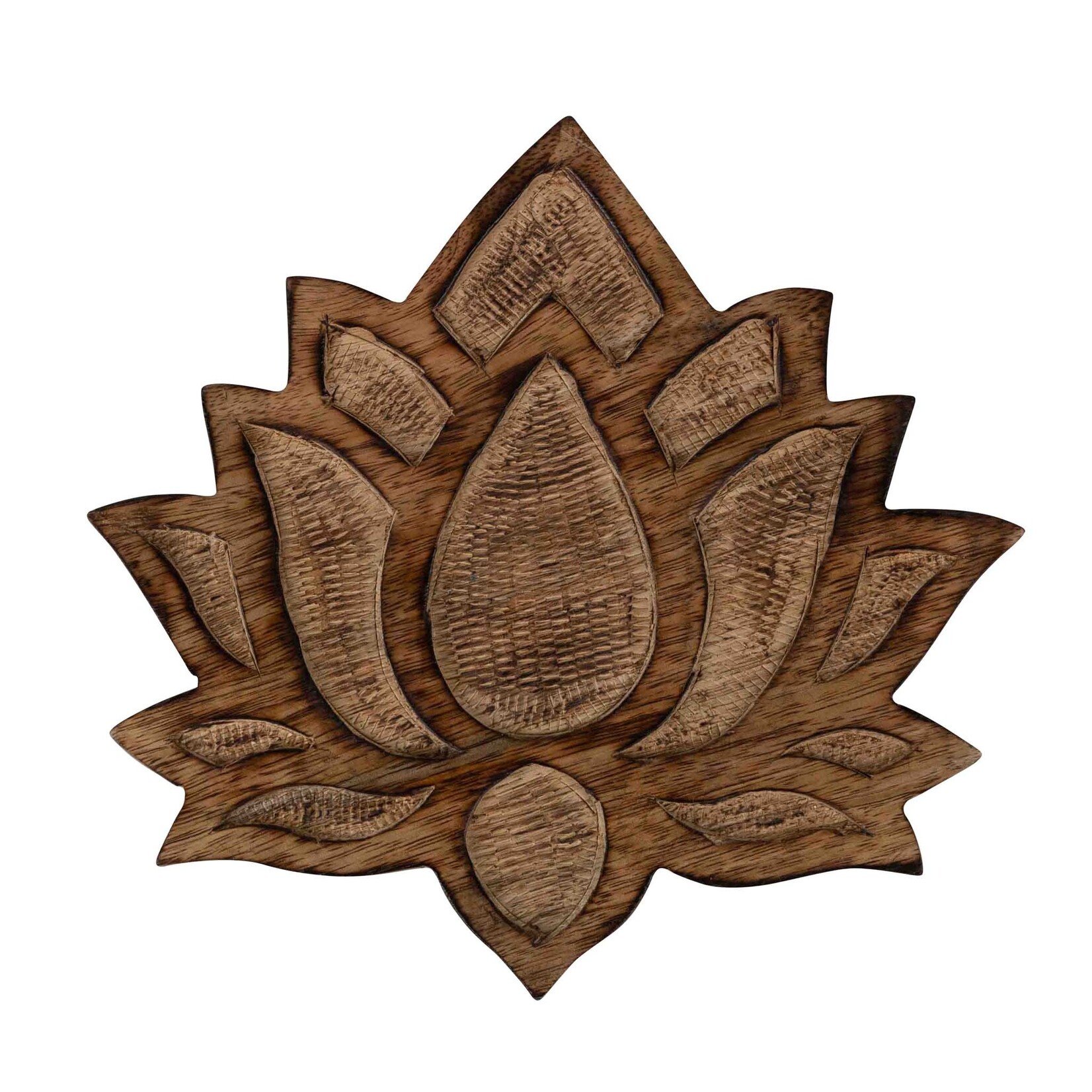 India Trivet Lotus Blossom Wood 8Dx.75H Nat