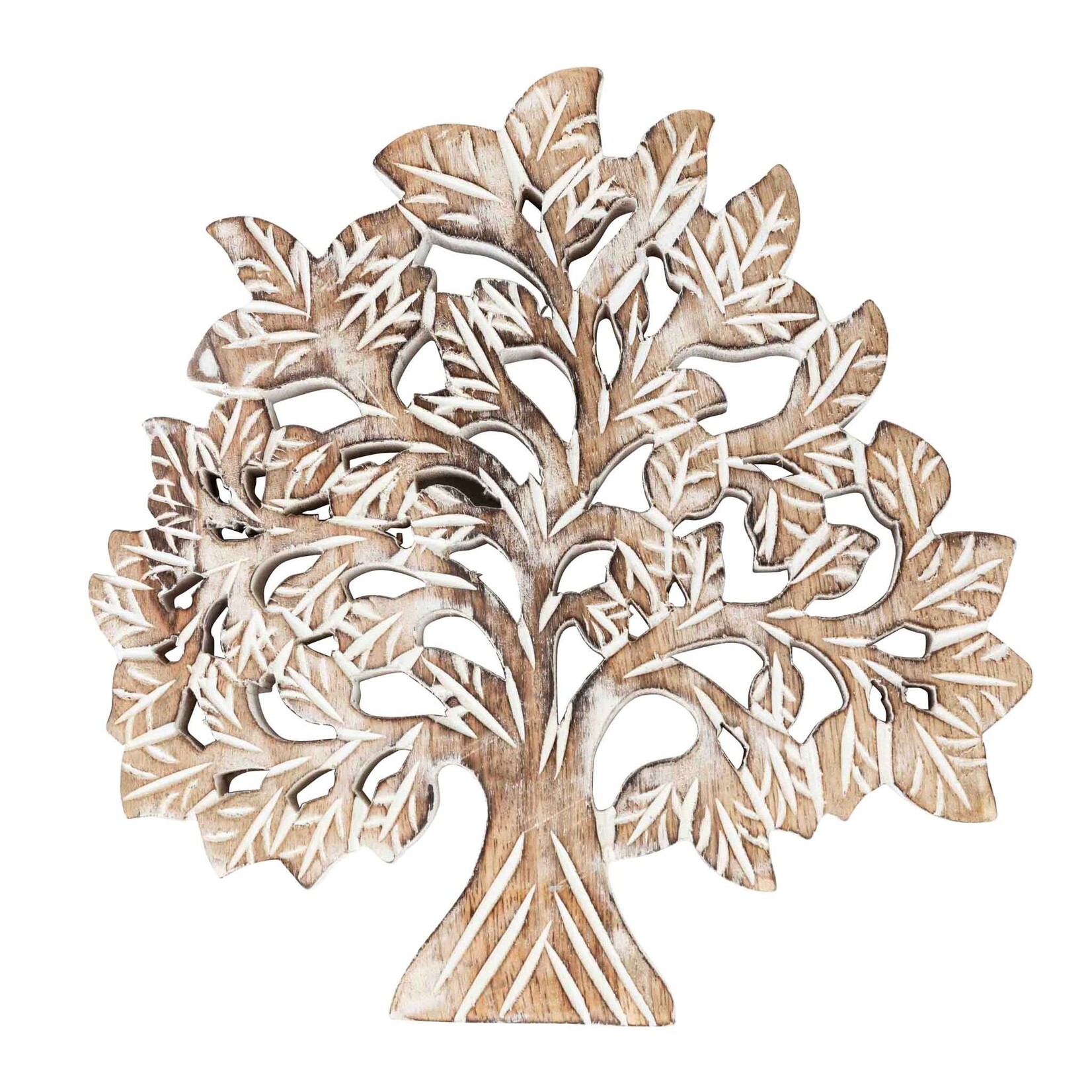 India Trivet Tree Whitewashed Wood 8Dx.5H Nat/Wht