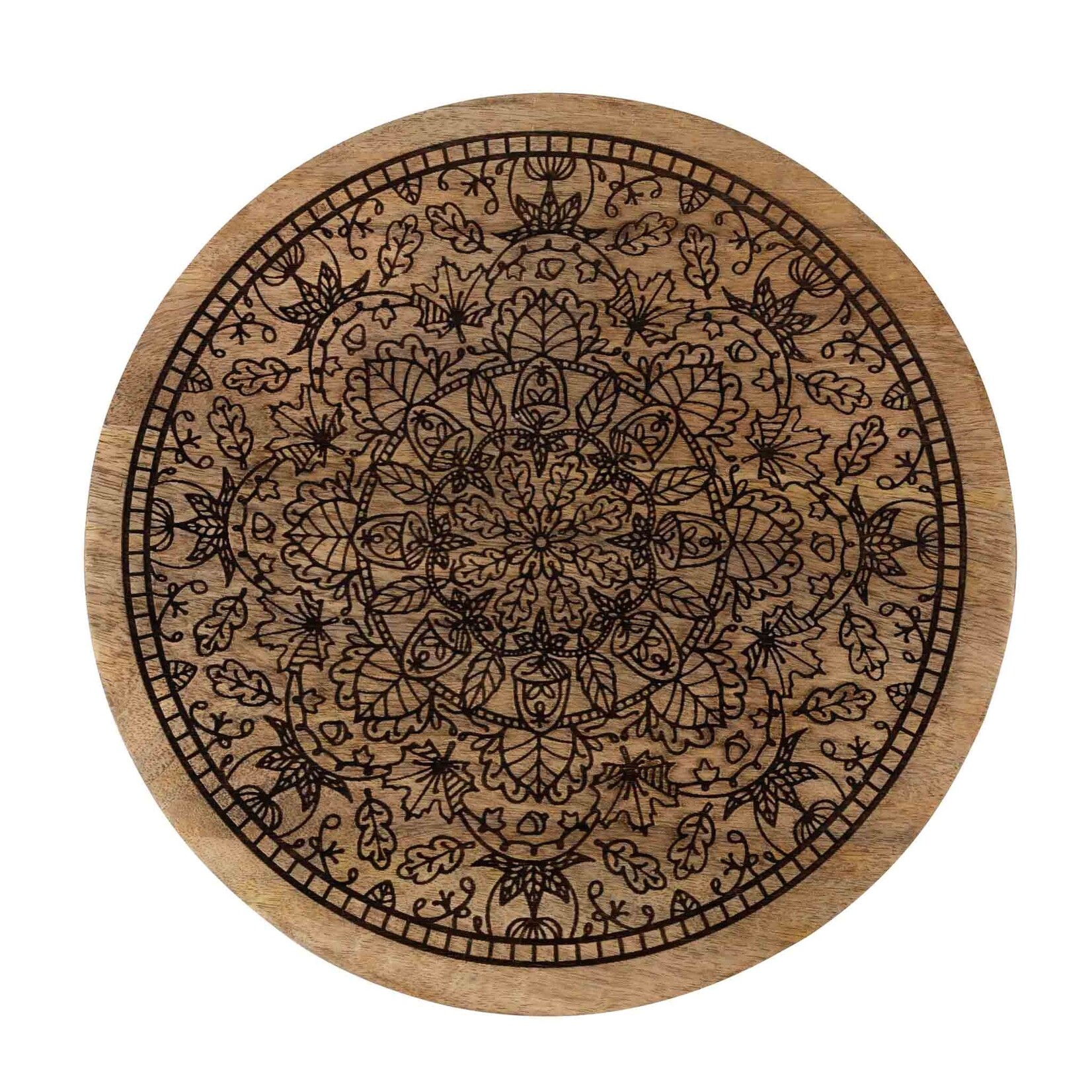 India Lazy Susan Lasered Mandala Mango Wd 12Dx2 Brn