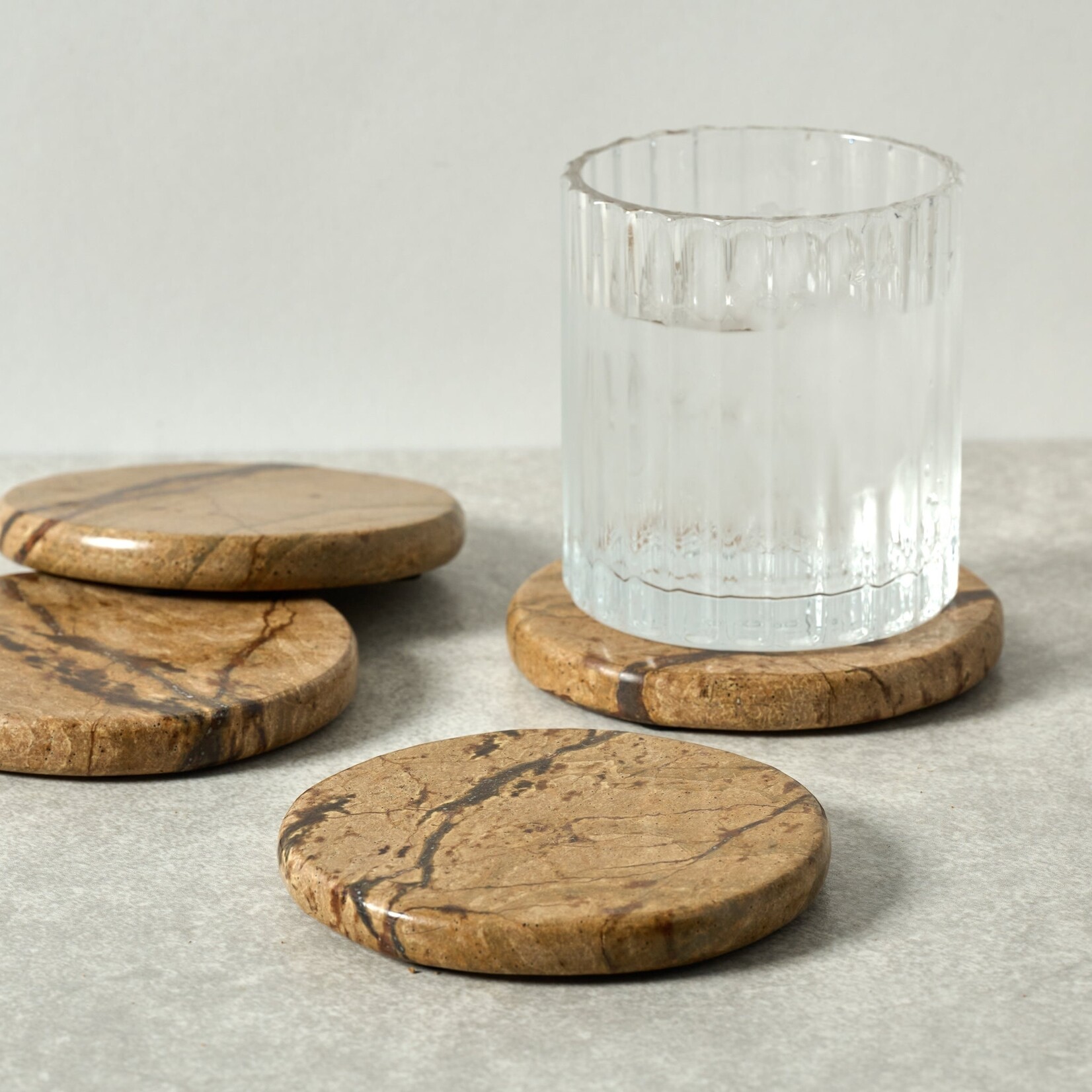 India Coasters S/4 Round Bidasar Stone 4D Brown