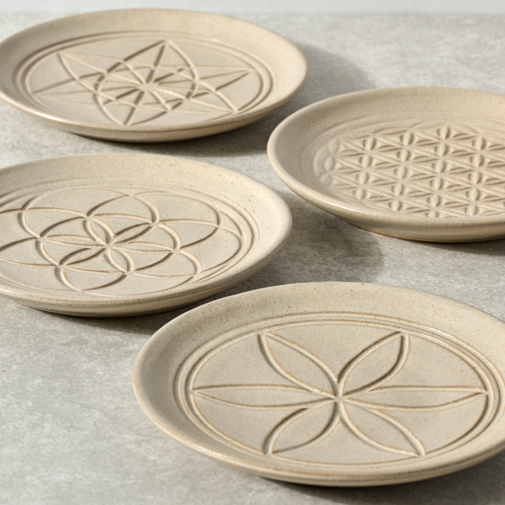 Nepal Plates Appetizer Set/4 Sacred Geo Ceramic 5D Tan