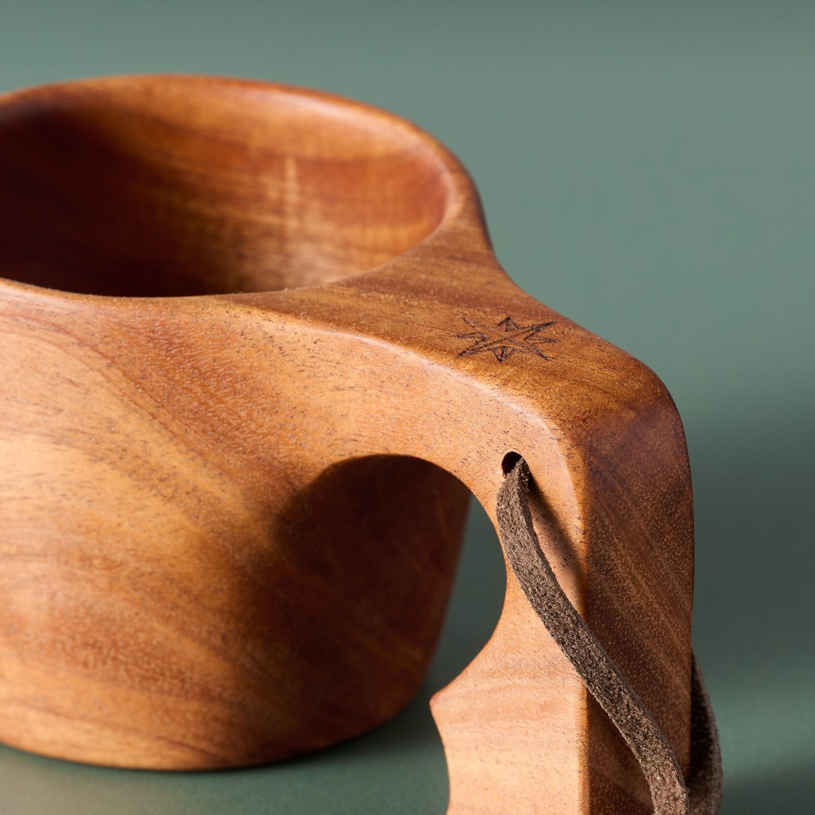 India Mug Kuksa W/Strap Neem Wood/Leather 3Dx2.5H Nat