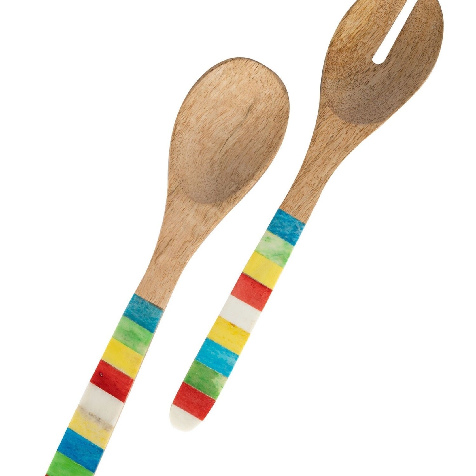 India Salad Servers S/2 Bone Inlay Mango 11L B