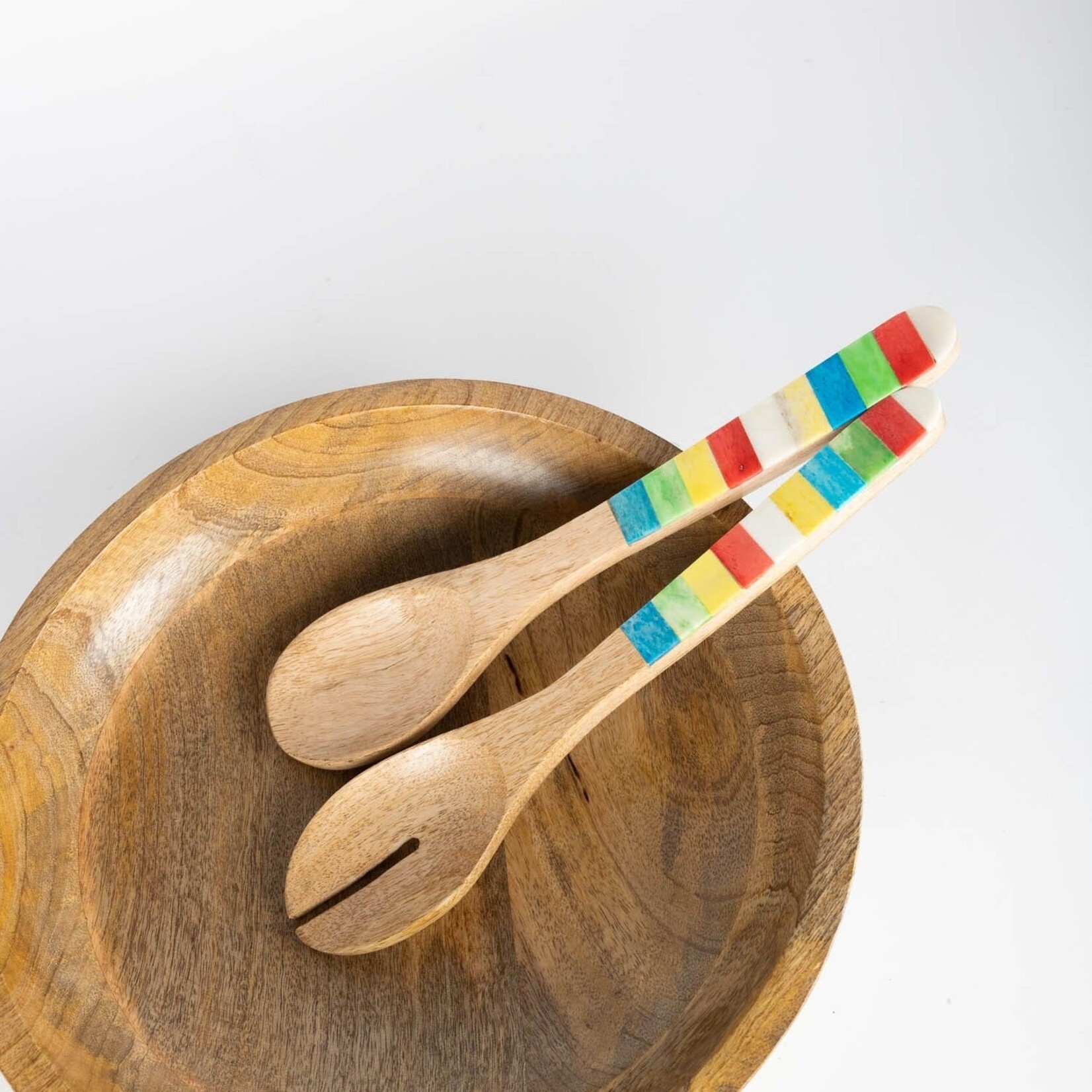 India Salad Servers S/2 Bone Inlay Mango 11L B