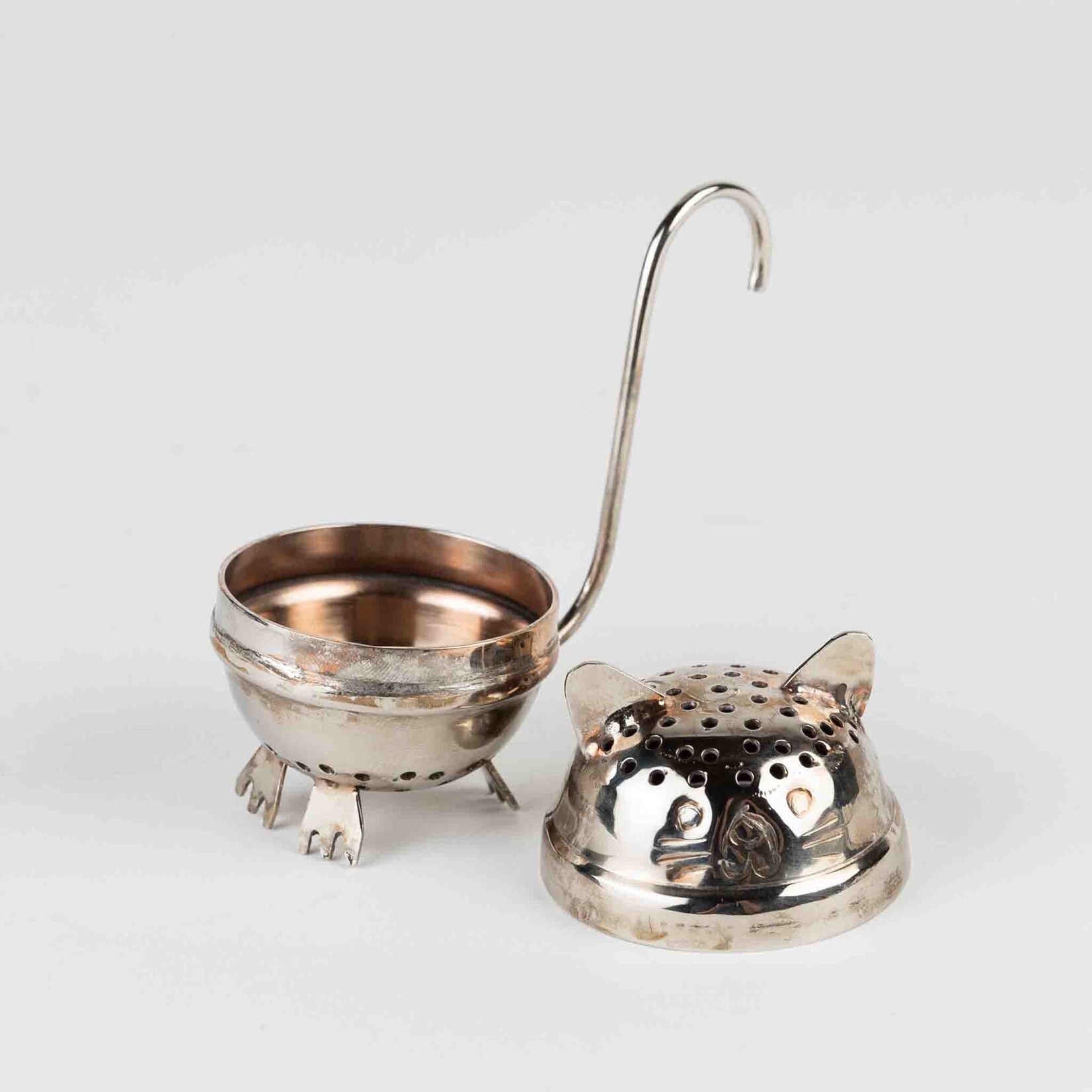 India Tea Infuser Standing Cat M/2 S-Steel 2Dx3H Silver