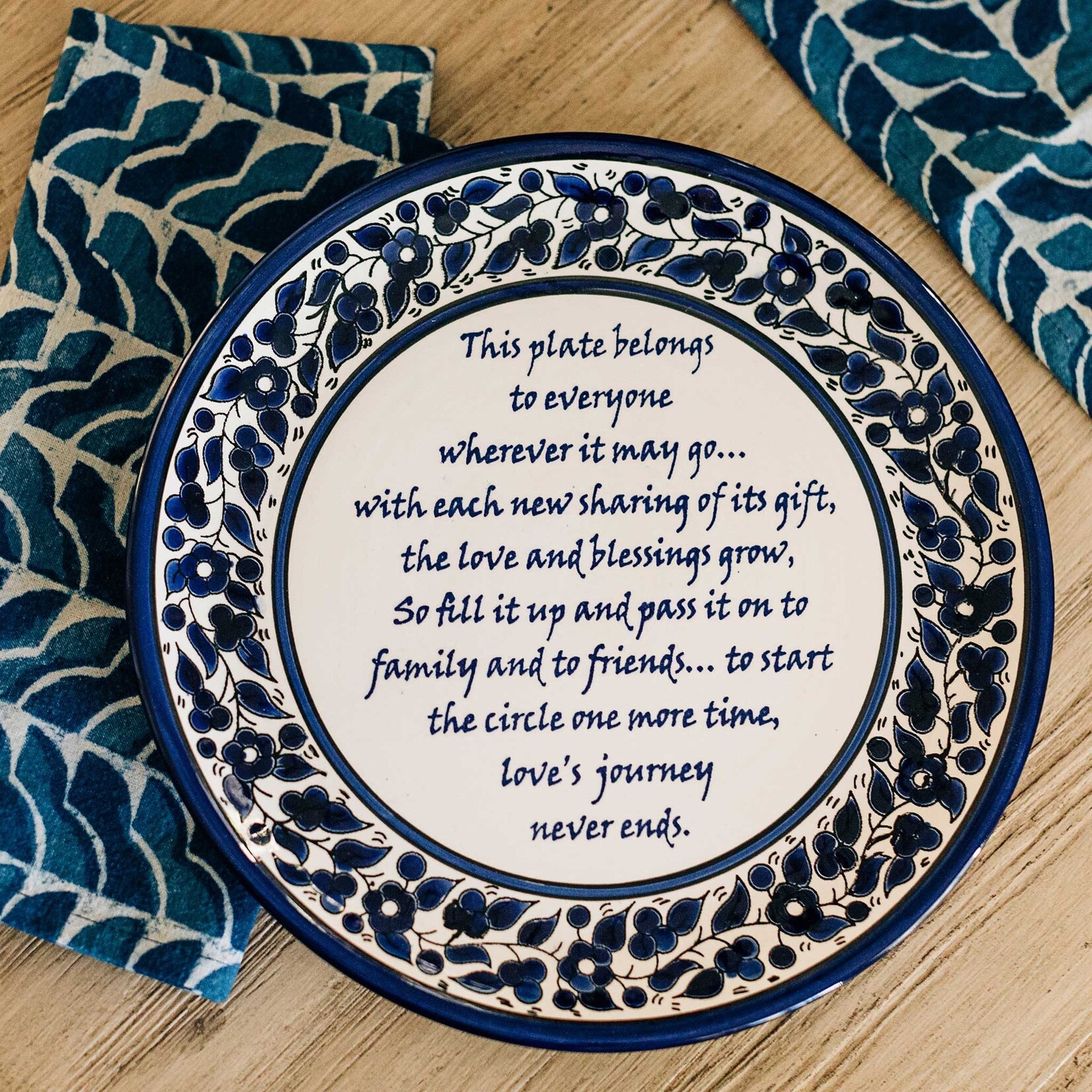West Bank Plate W/Sharing Poem Ceramic 10D Navy/Wh