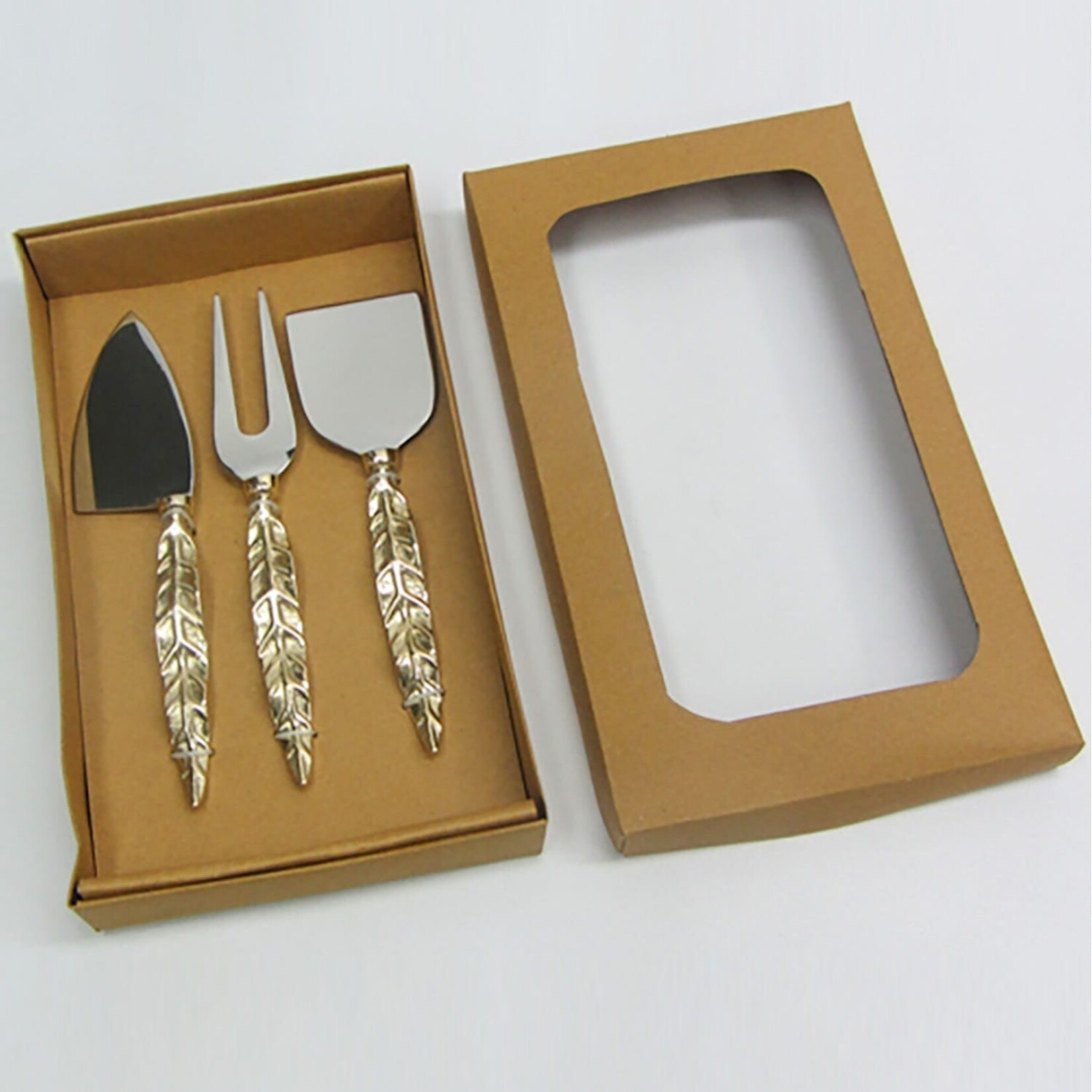 India Servers F/Cheese Set/3 Feathers Mtl 7.5L