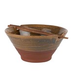 Nepal Bowl W/Chopsticks Nat/W/Ombre Cer 6Dx3H Blu/Beige