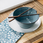Nepal Bowl W/Chopsticks Ceramic 6Dx3H Blue/Bro