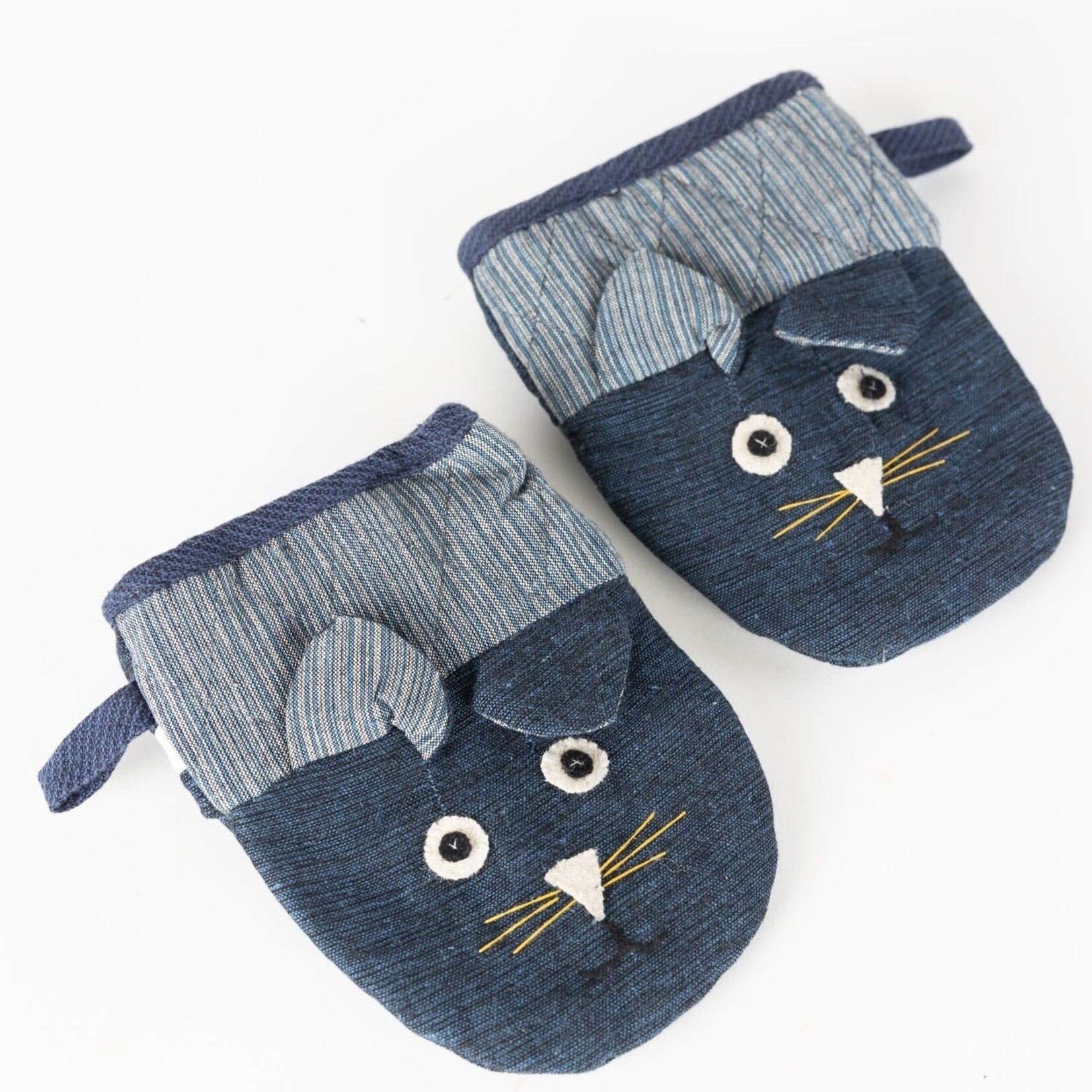 Nepal Mitts Cats F/Oven S/2 Cotton 7Lx5.5W Blue/Asst