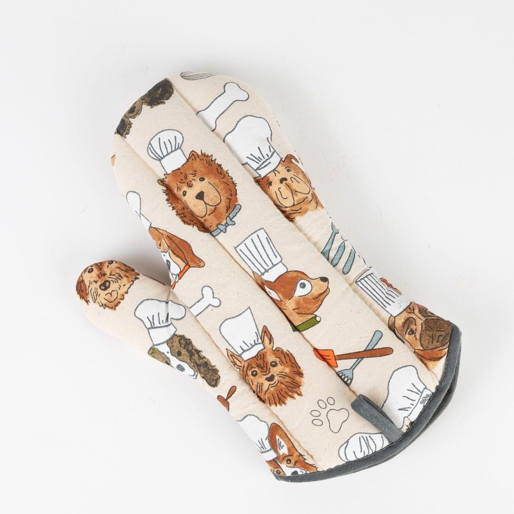 India Oven Mitt Dog Chefs Cotton 11L Cream/Bro