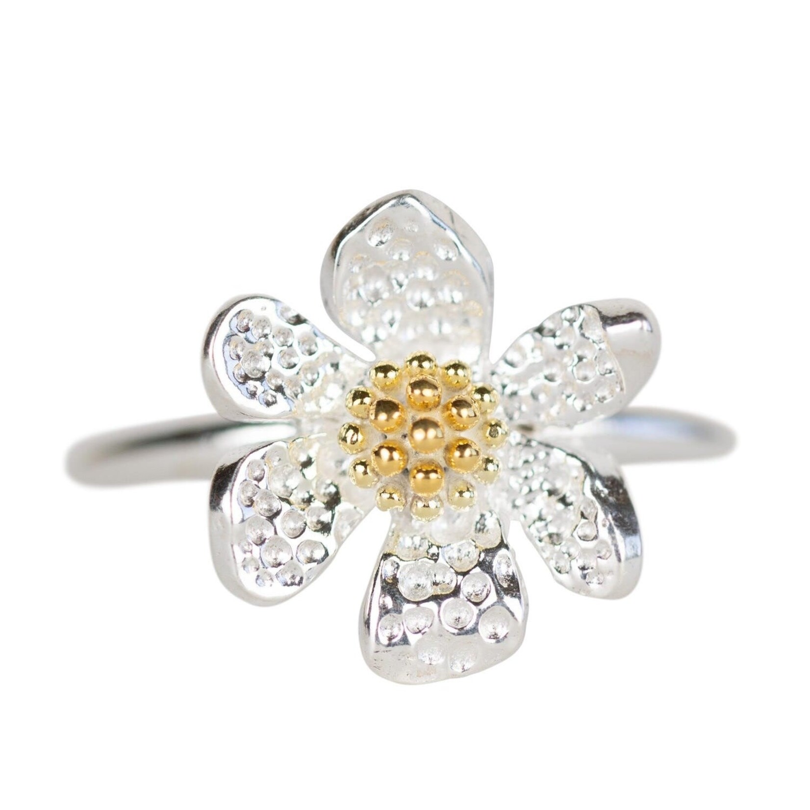 India Ring Flower W/6 Petals .5D Brass .75D Silver