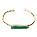 India Bracelet Cuff Long Thin Oval Green Onyx/