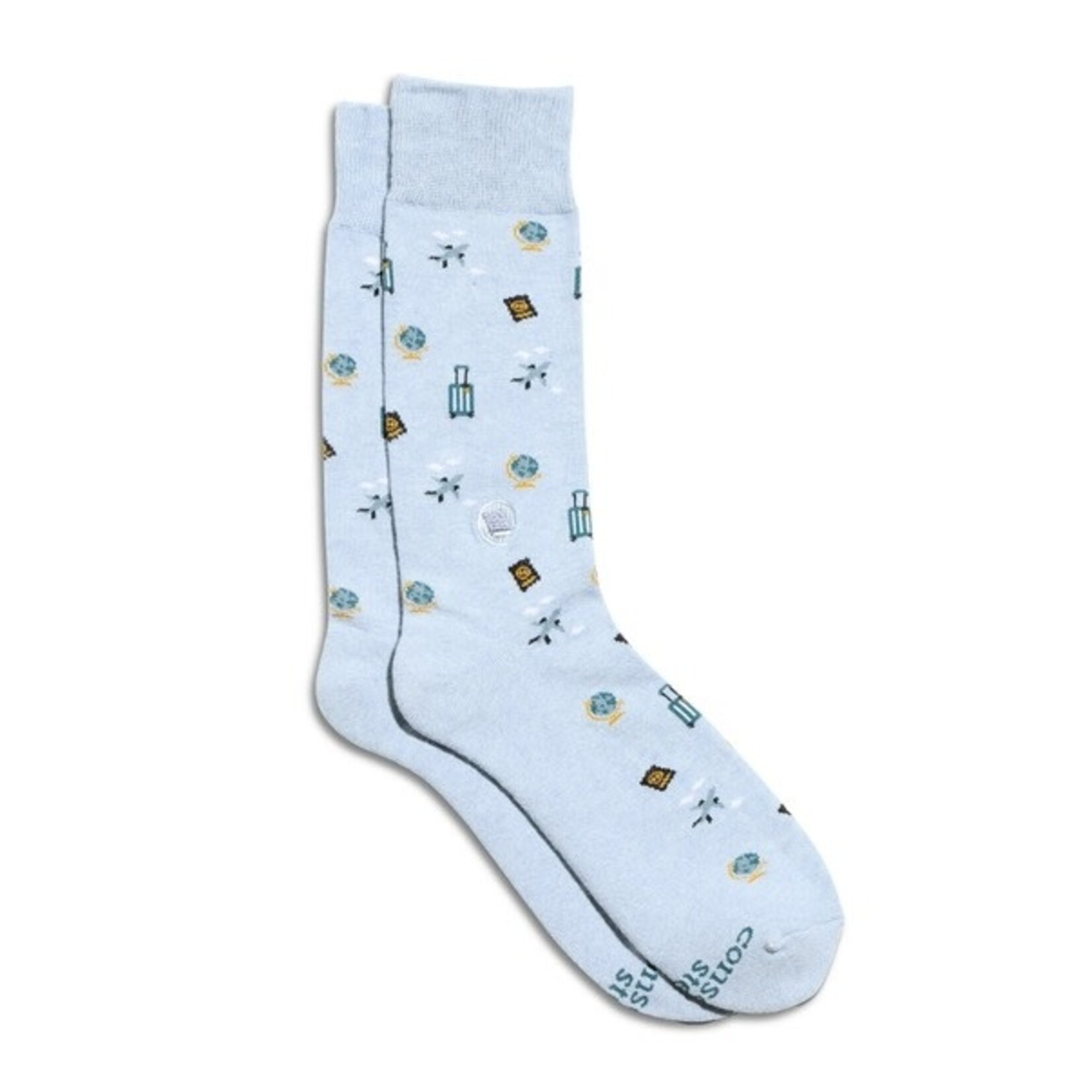 India Socks Give Books - Blue Travel - L
