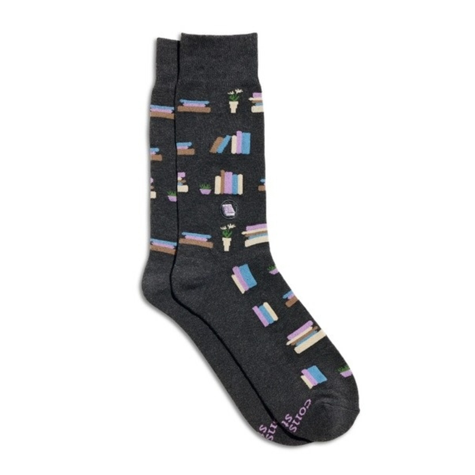India Socks Give Books - Gray Bookshelves - L